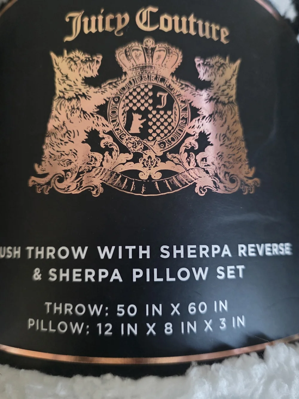 Juicy Couture Luxury Black Plush Dog Bed with Crown And Matching Plush Throw